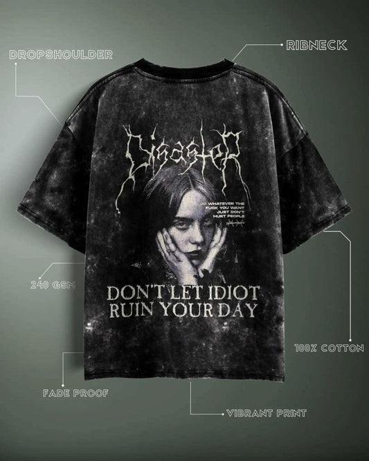 WEEBTOON Billie Eilish Acid Wash Oversized T-shirt with graphic print and drop shoulder design