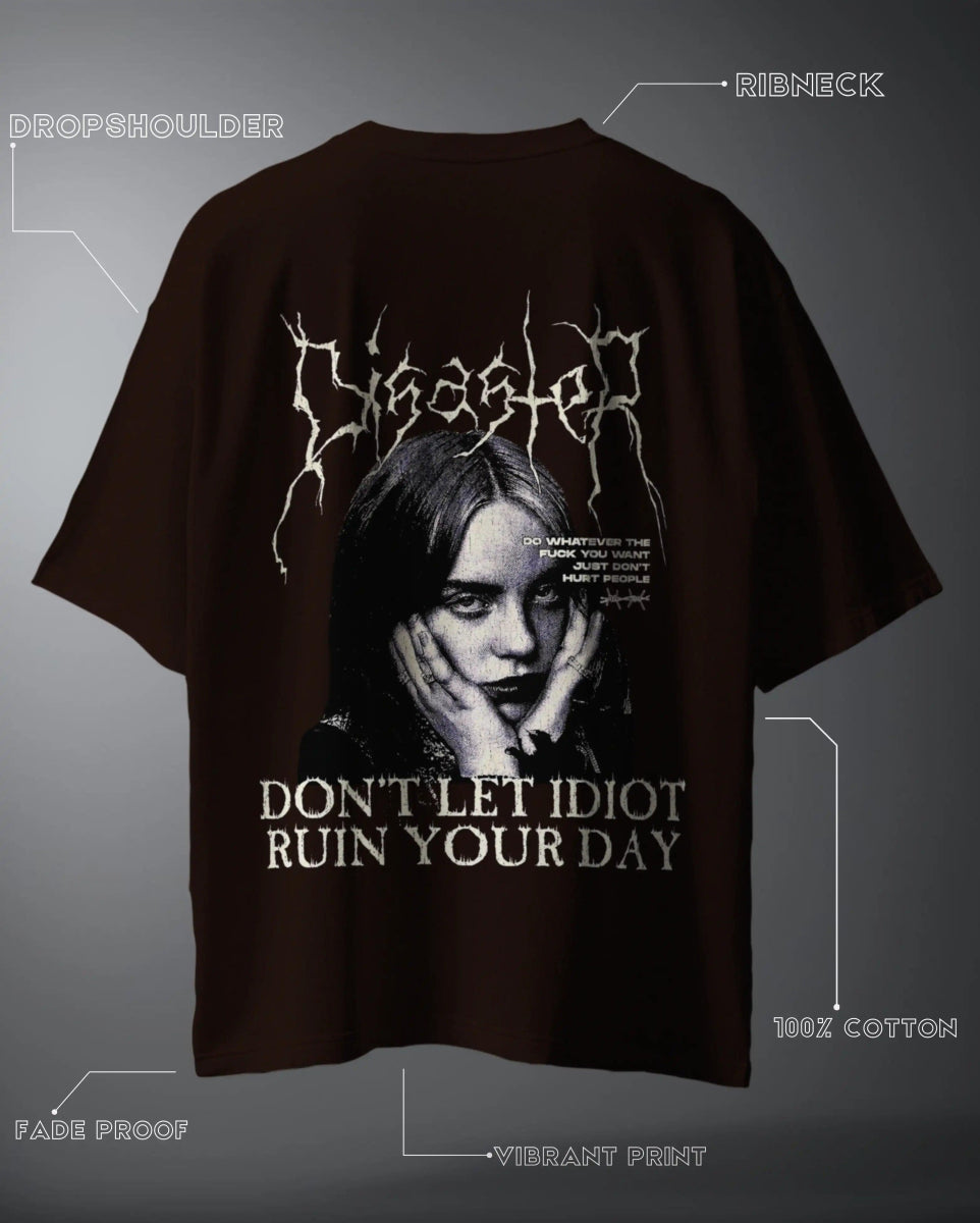 Billie Eilish Oversized T-shirt Dropshoulder in black with graphic print and text design on the back