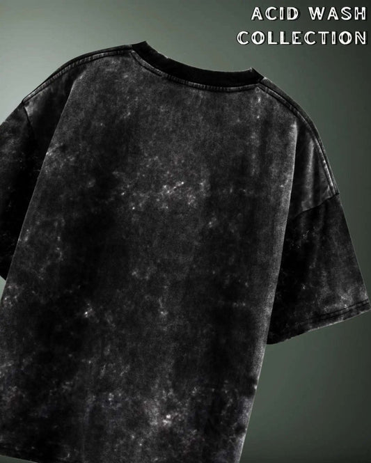 Blank Unisex Acid Wash Oversized T-Shirt in black with a faded washed look from WEEBTOON