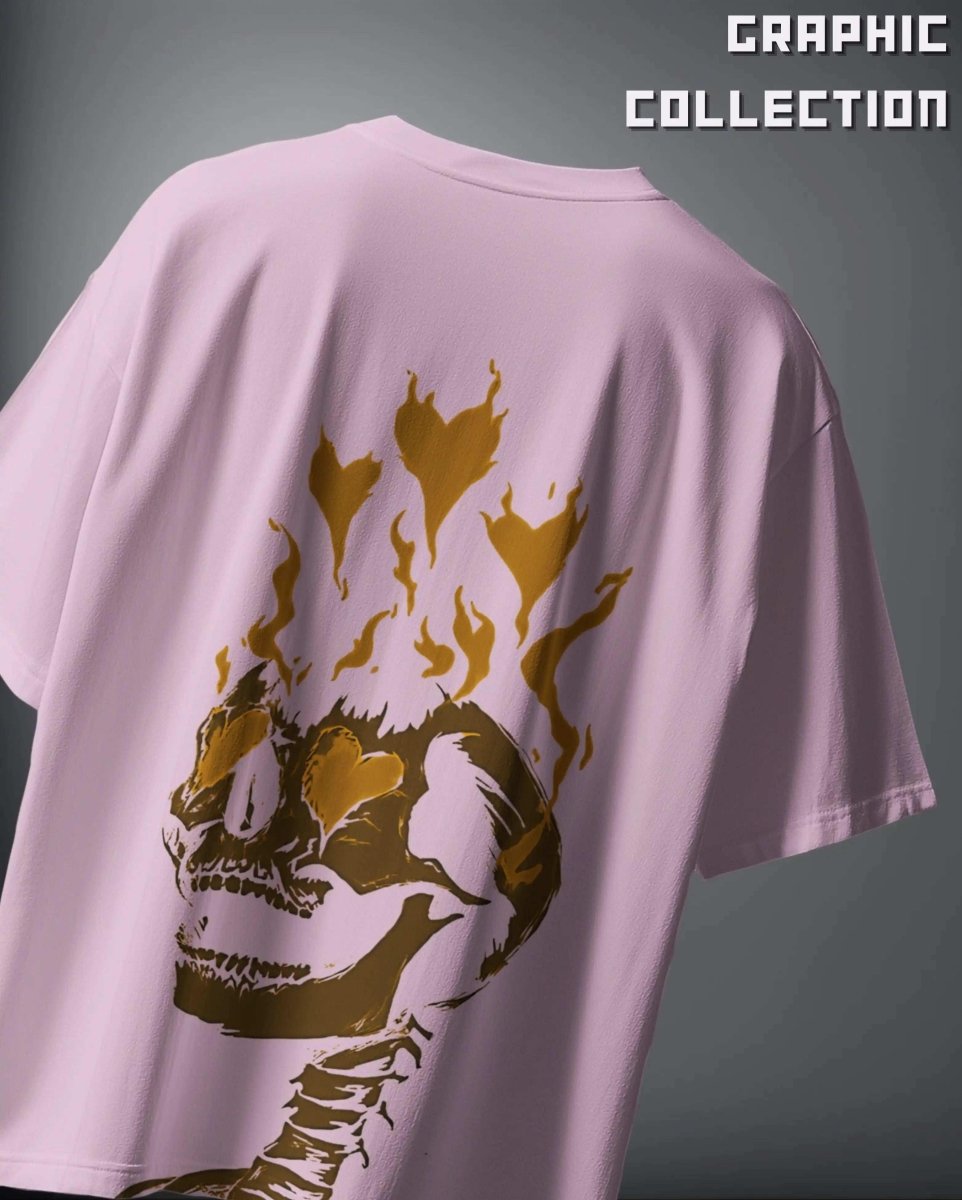 WEEBTOON Oversized Graphic T-shirt in light purple with brown flaming skull design on back