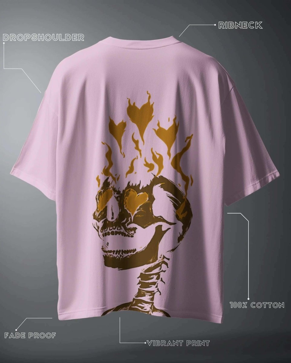WEEBTOON pink oversized graphic T-shirt with drop shoulder and skull flame print on back