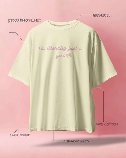 WEEBTOON oversized t-shirt for girls in cream with pink text and drop shoulder design