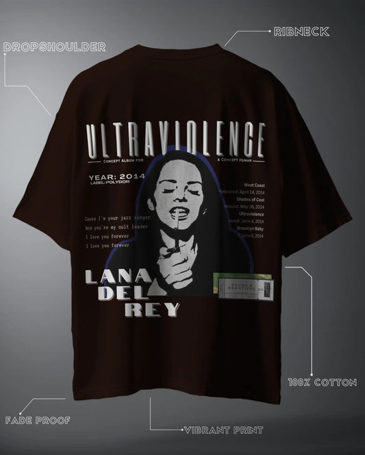 Lana Del Rey Ultraviolence Oversized T-shirt in black with graphic print and text design on back