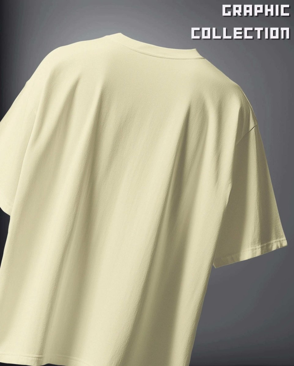 Back view of Lesbians Eat What Oversized Graphic T-Shirt by WEEBTOON in light beige color