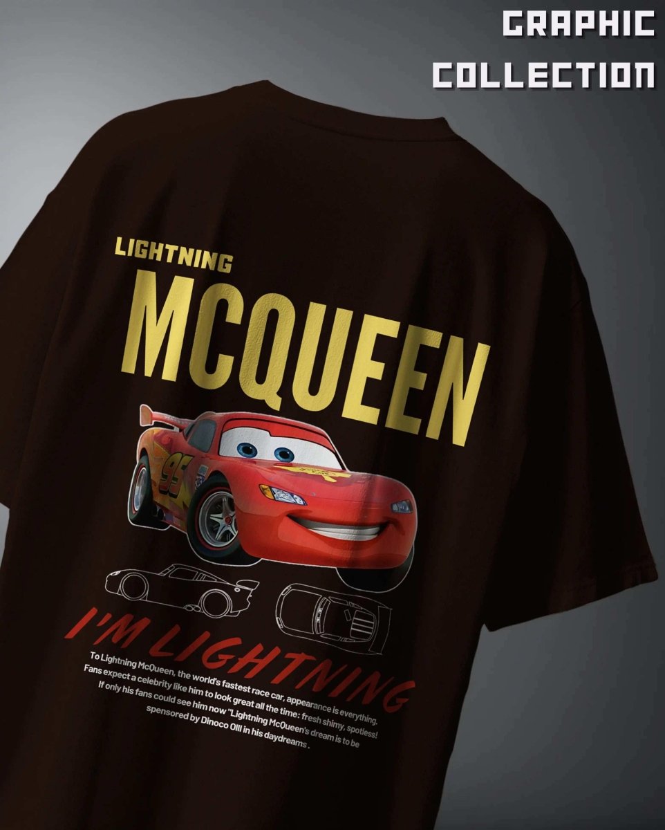 WEEBTOON Streetwear Oversized Graphic T-Shirt featuring Lightning McQueen car design in vibrant colors