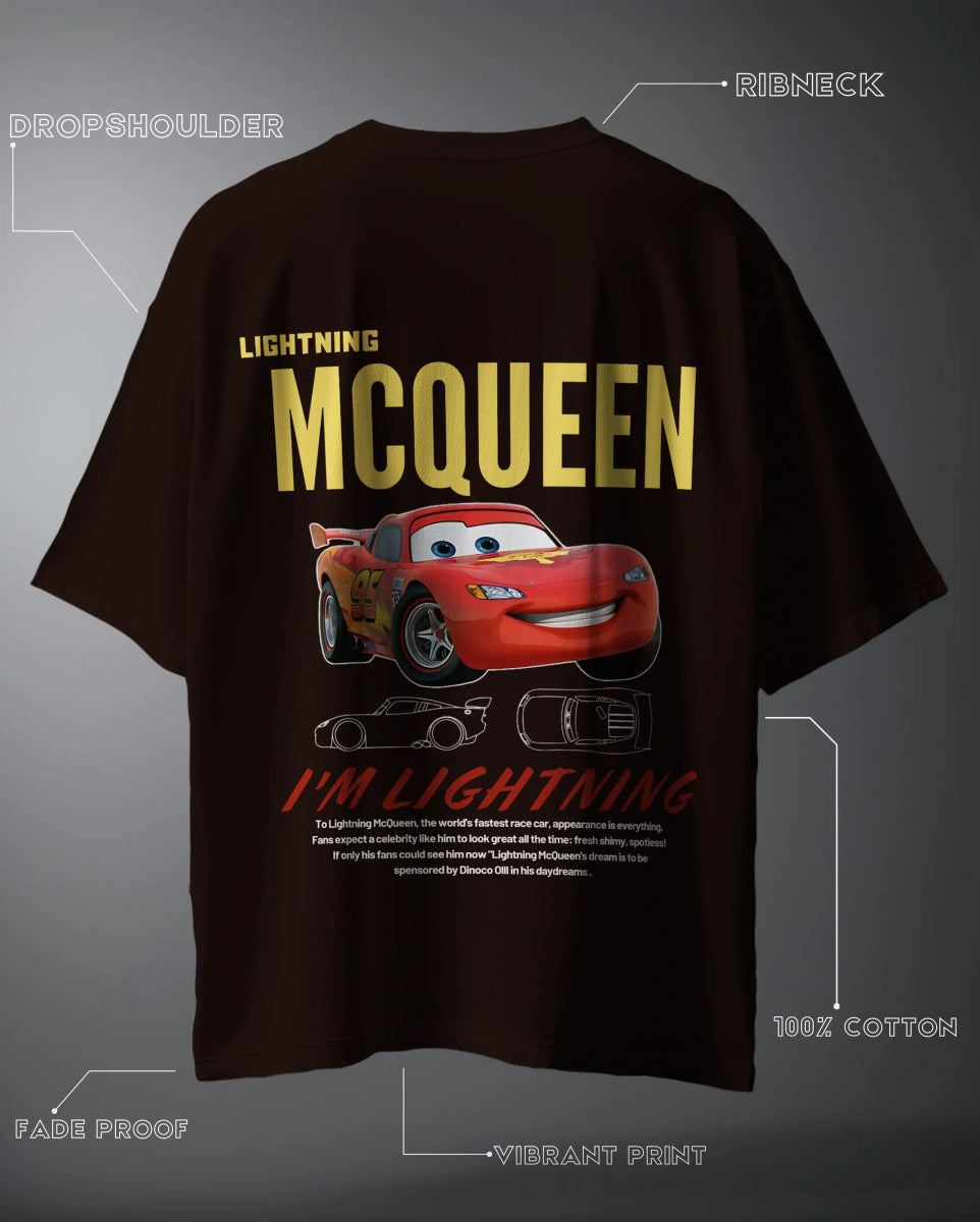 WEEBTOON Streetwear Oversized Graphic T-Shirt featuring Lightning McQueen print with ribneck and drop shoulder design