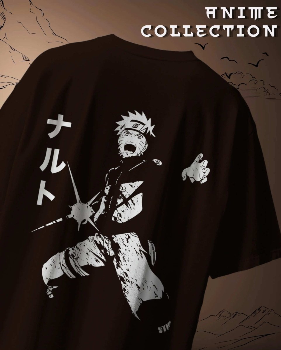 Naruto Oversized Anime Graphic T-Shirt featuring dynamic Naruto character design in white print