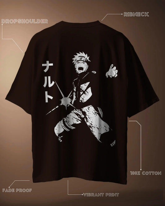 Naruto Oversized Anime Graphic T-Shirt featuring dynamic white print of Naruto character in action