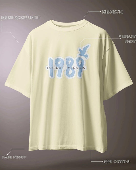 WEEBTOON Taylor Swift Oversized T-shirt in light cream with 1989 Taylors Version print and drop shoulder design