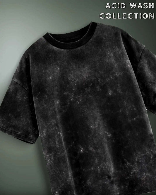 Blank Unisex Acid Wash Oversized T-Shirt in black with textured acid wash pattern and relaxed fit