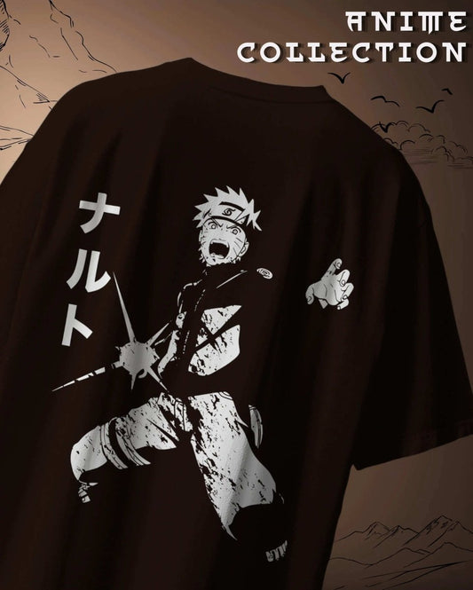 Naruto Oversized Anime Graphic T-Shirt featuring dynamic Naruto character design in white print