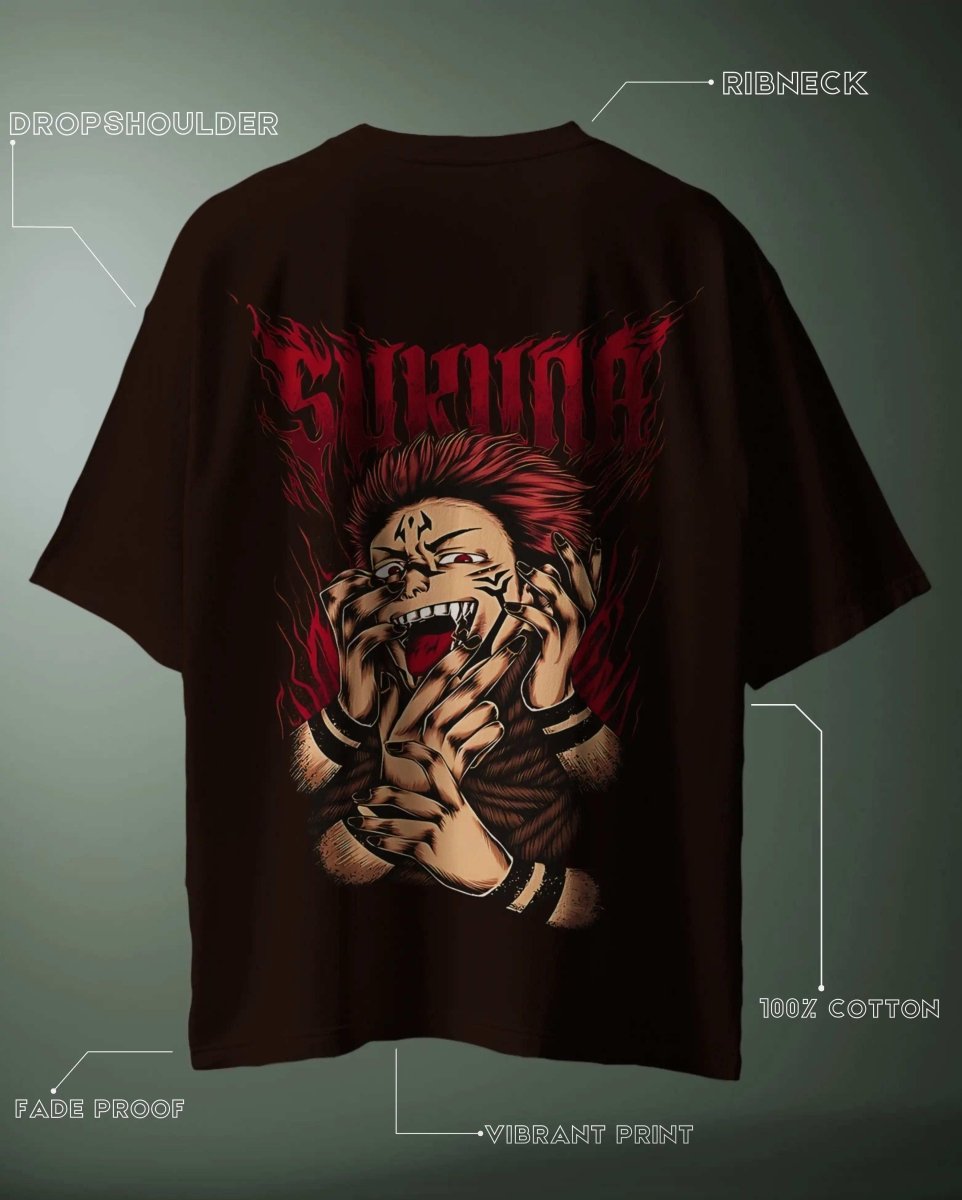 WEEBTOON Oversized Graphic Anime T-shirt in black with vibrant print of a fierce anime character and ribneck design